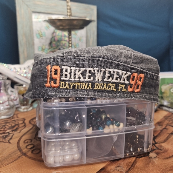 1998 Bike Week Black Denim Skull Cap - Picture 1 of 4